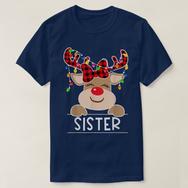 T-shirt Soeur des rennes rouges Noël Lumière Christma (Design devant)