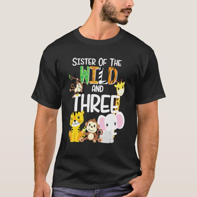 T-shirt Soeur Du Far Et 3 Zoo Thème Anniversaire Safari (Devant)