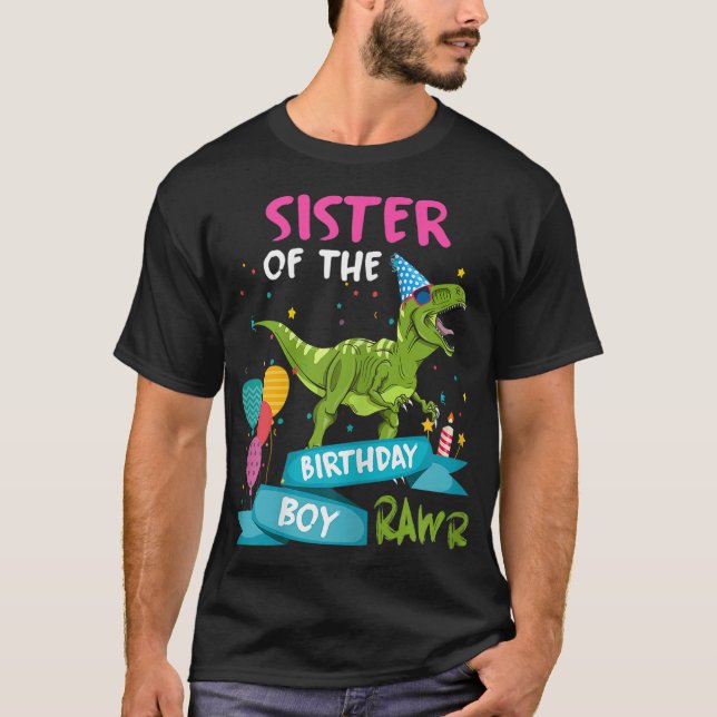 T-shirt Soeur du garçon d'anniversaire TRex Dinosaure corr (Devant)
