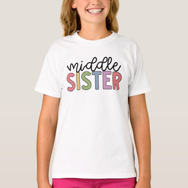 T-shirt Soeur du milieu mignonne, frères et soeurs (Devant)