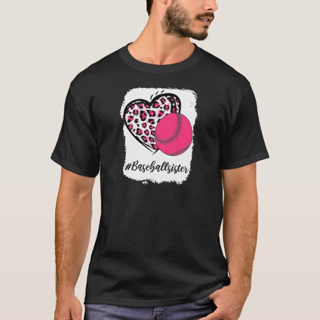 T-shirt Soeur Soeur Soeur Bleue Empreinte de léopard Rose  (Devant)