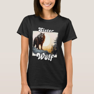 T-shirt Soeur Wolf Matching Famille Wolves Moon Girl