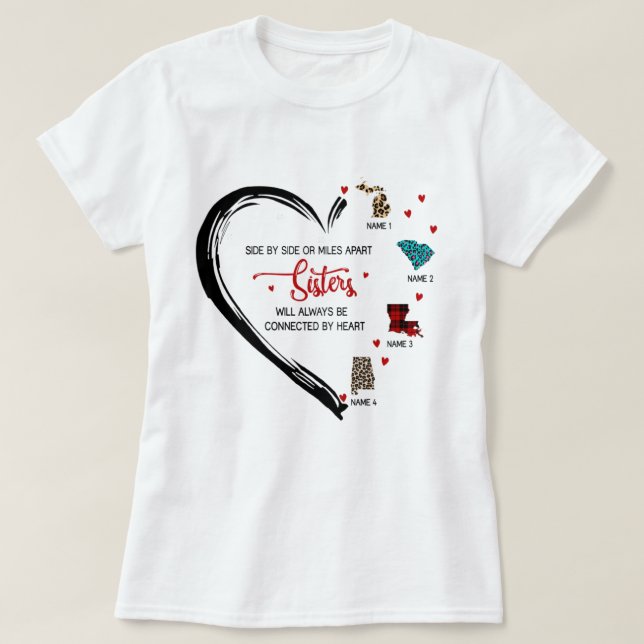 T-shirt Soeurs, Besties Seront Toujours Connectés Par Coeu (Design devant)