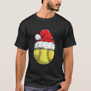 T-shirt Softball Ball Père Noël Filles de Noël Funny Casqu