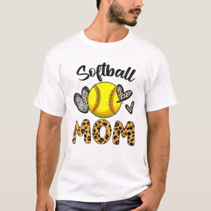 T-shirt Softball Baseball Maman Coeur Leopard Imprimé Mère