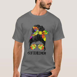 T-shirt Softball Baseball Maman Vie Tie Dye Messy Bun Moth