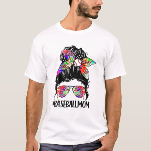 T-shirt Softball Baseball Maman Vie Tie Dye Messy Bun Moth