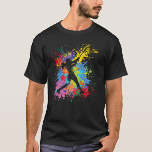 T-shirt Softball Couleurs Éclaboussures Amusement Joueuse
