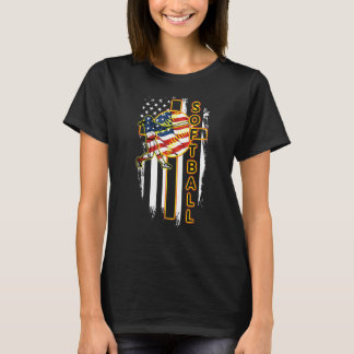 T-shirt Softball Cross Jesu Dieu Drapeau Vêtements