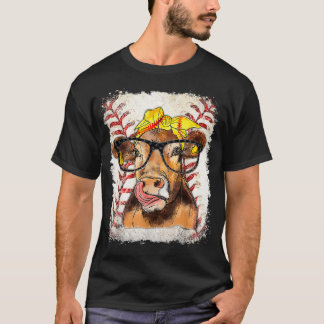 T-shirt Softball Highland Cow Funky Softball Lover Bleache