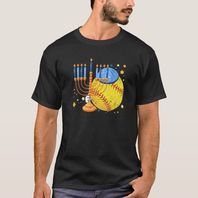 T-shirt Softball Jewish Menorah Hanukkah Chanukah Sport (Devant)