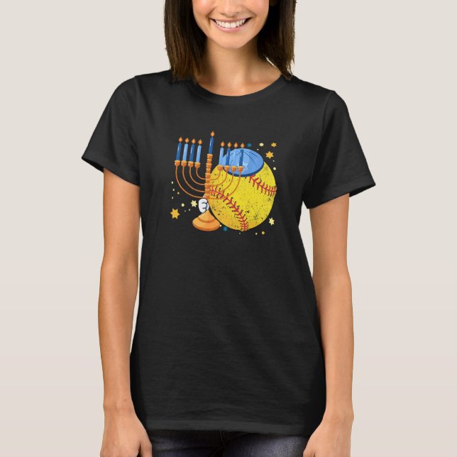T-shirt Softball Jewish Menorah Hanukkah Chanukah Sport (Devant)