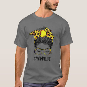 T-shirt Softball Mama Life Leopard Messy Bun Fête des Mère