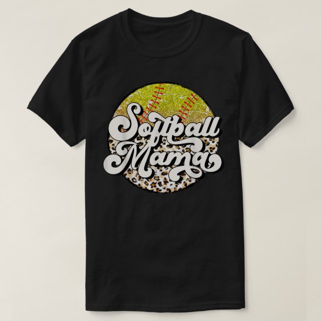 T-shirt Softball Mom Leopard Funny Baseball Mom Mothers Da (Design devant)