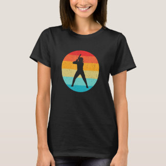 T-shirt Softball Player Silhouette Retro Vintage Sunset Di
