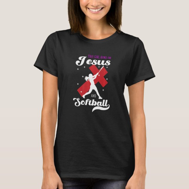 T-shirt Softball pour cette fille court sur jésus et softb (Devant)