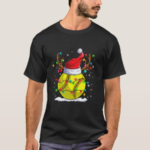 T-shirt Softball Reindee Noël Santa Hat Xmas Nativit