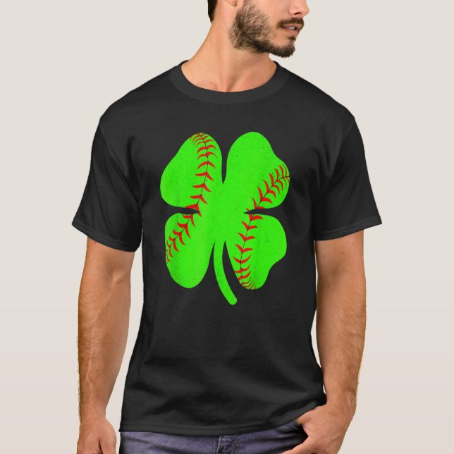 T-shirt Softball Shamrock Lucky Clover Irish St Patrick's  (Devant)