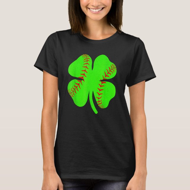 T-shirt Softball Shamrock Lucky Clover Irish St Patrick's  (Devant)
