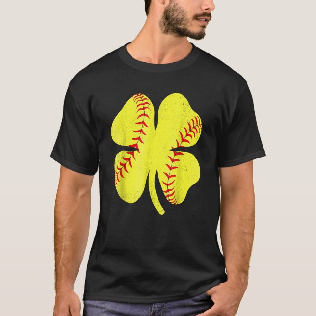 T-shirt Softball Shamrock Lucky Clover Irish St Patrick's  (Devant)