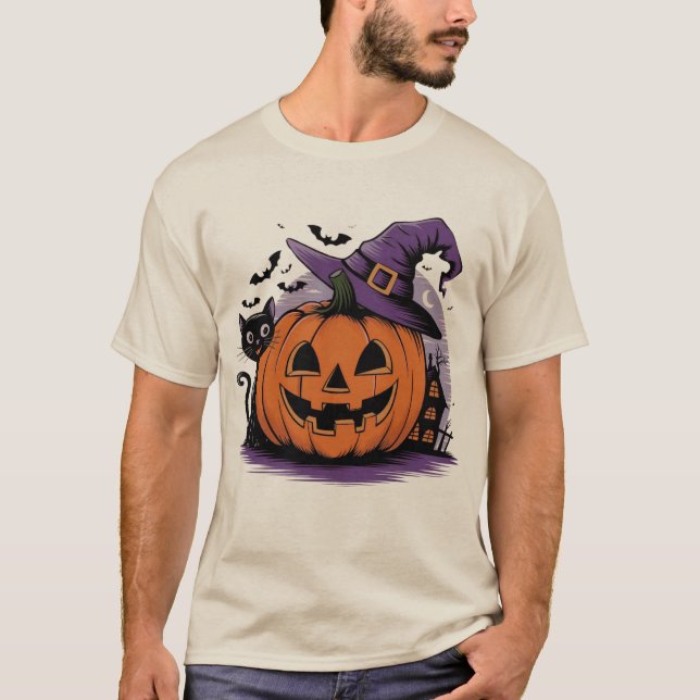 T-shirt Soirée d'Halloween sorcière citrouille (Devant)