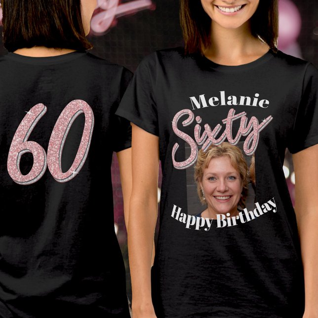T-shirt Soixante-60e anniversaire script photo rose rose T (Créateur téléchargé)