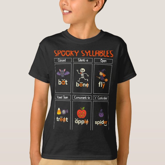T-shirt Soky Syllables Halloween Teacher Educational Phoni (Devant)