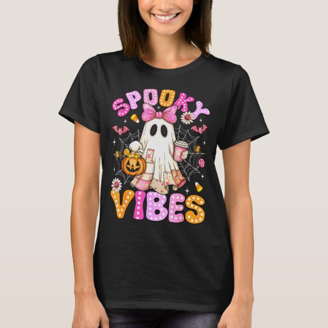 T-shirt Soky Vibes Ghost Retro Groovy Halloween Women Girl (Devant)