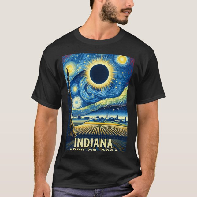 T-shirt Solar Eclipse 2024 Indiana Starry Night (Devant)