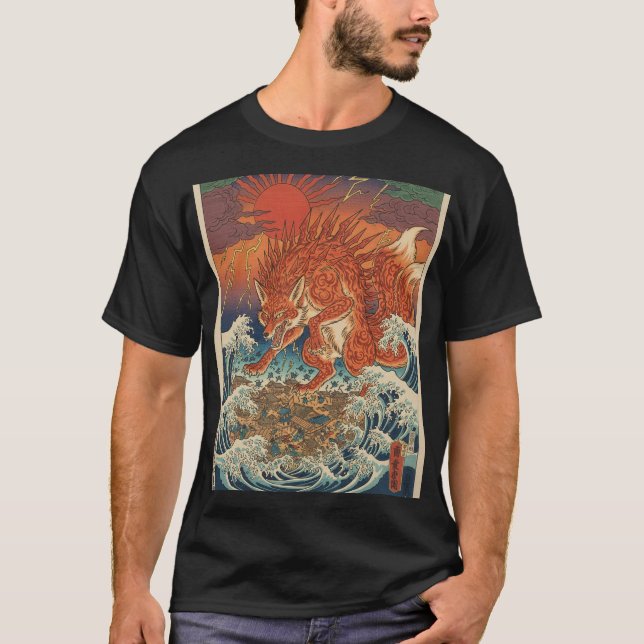 T-shirt Solar Kitsune Over Waves (Devant)
