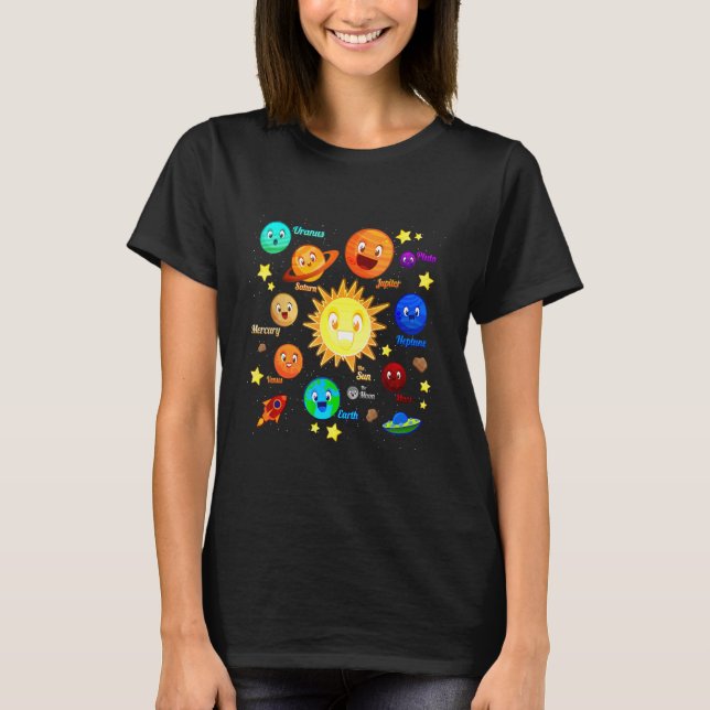 T-shirt Solar System Planets Science Space Boys Girls Kids (Devant)