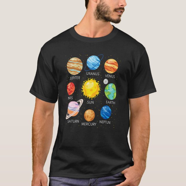 T-shirt Solar System Planets Science Space Galaxy Universe (Devant)