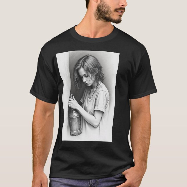 T-Shirt Sombre De Base."Bouteille Vide, Aventurier (Devant)