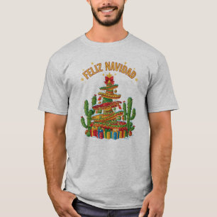 T-shirt Sombrero Drôle Empilé Arbre de Noël Feliz Navidad