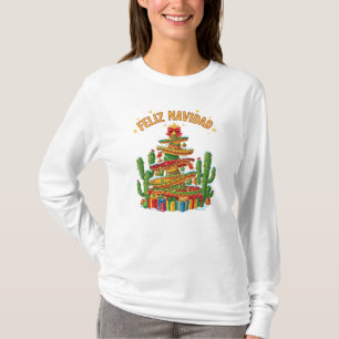 T-shirt Sombrero Drôle Empilé Arbre de Noël Feliz Navidad