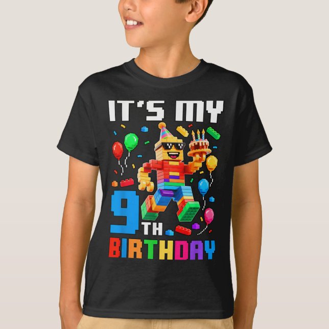 T-shirt Son 9ème Anniversaire Bâtiment brique 9 Ans Garçon (Devant)