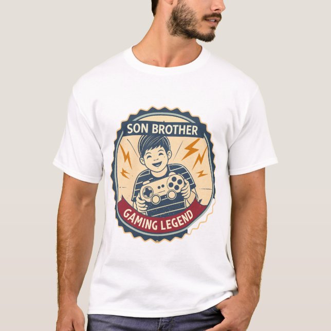 T-shirt Son Brother Gaming Legend Retro Gamer Kid Badge  (Devant)