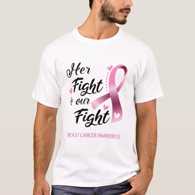 T-shirt Son combat est notre lutte contre le cancer du sei (Devant)