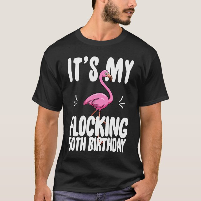 T-shirt Son My Flocking 50th Birthday Pink Flamant rose (Devant)