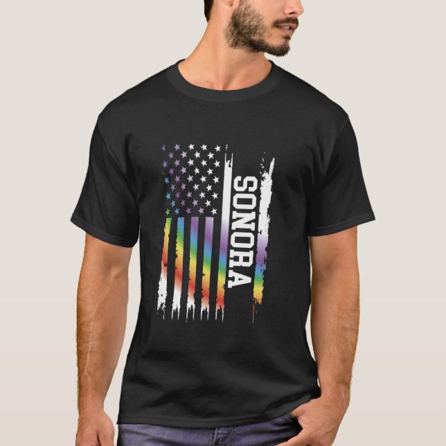T-shirt Sonora États-Unis Arc-en-ciel déprimé avec drapeau (Devant)