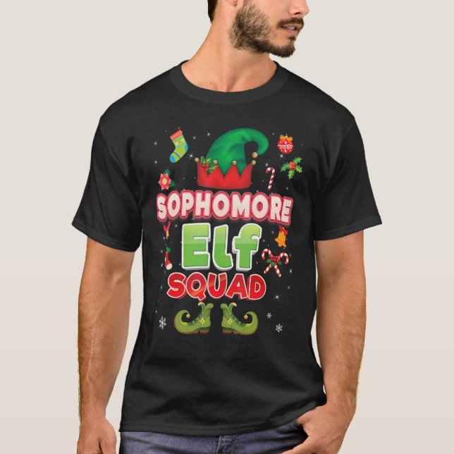 T-shirt Sophomore Elf Squad Noël Santa Hat Student Te (Devant)