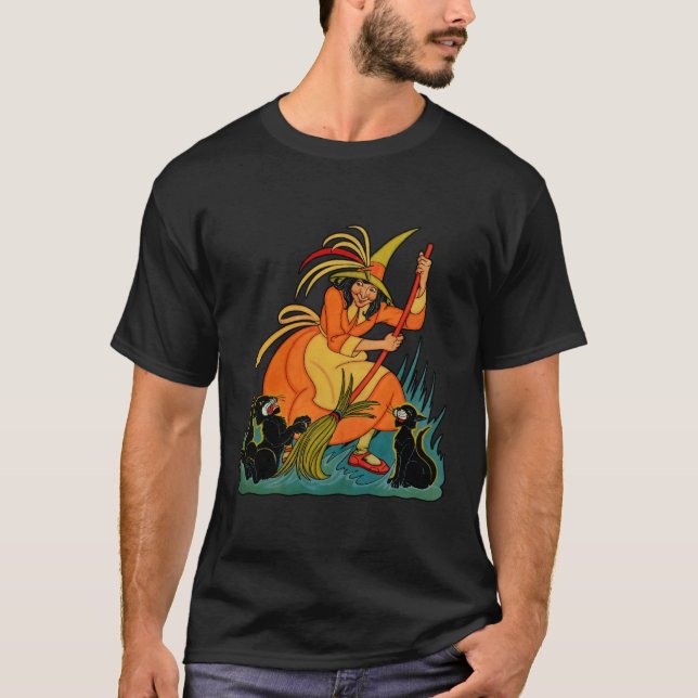 T-shirt Sorcière 1936 de Halloween et chats noirs (Devant)