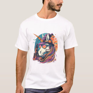 T-shirt Sorcière de licorne d'Halloween Chauves-souris
