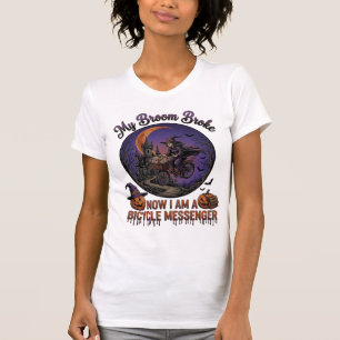 T-shirt Sorcière de messager de vélo brisé balai Halloween
