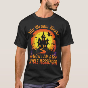 T-shirt Sorcière de messager de vélo d'Halloween Broom a c