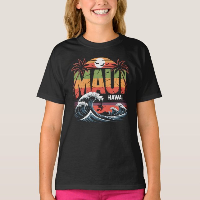 T-shirt Sorcière de surf sur Broom Maui Hawaii Halloween (Devant)