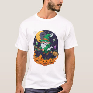 T-shirt Sorcière d'Halloween Gnome Balai Citrouilles Lune