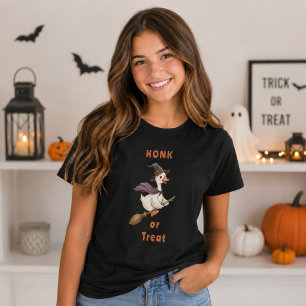 T-shirt Sorcière d'Halloween Oie Coin-coin ou Friandise Fe
