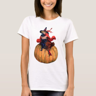 T-shirt Sorcière d'Halloween vintage, chat et Citrouille