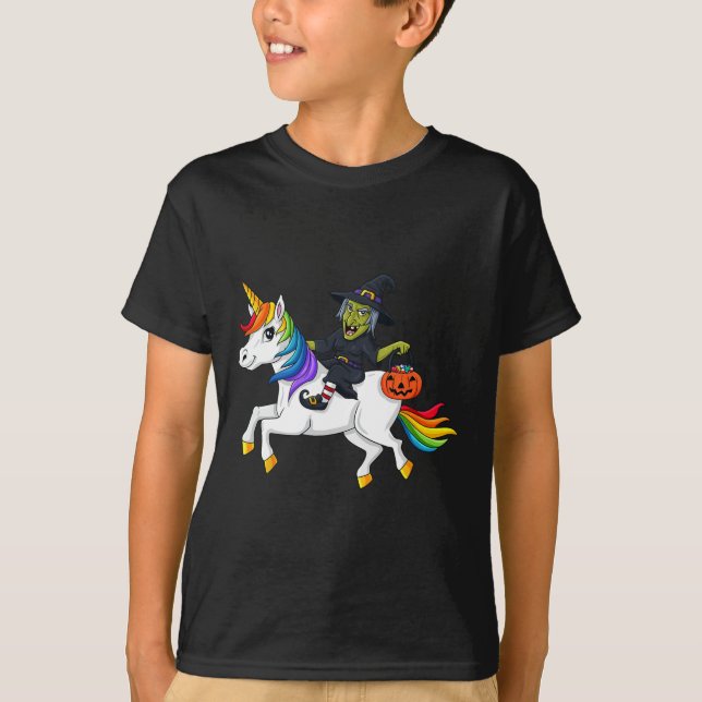 T-shirt Sorcière équitation Unicorn Amusement Halloween fi (Devant)